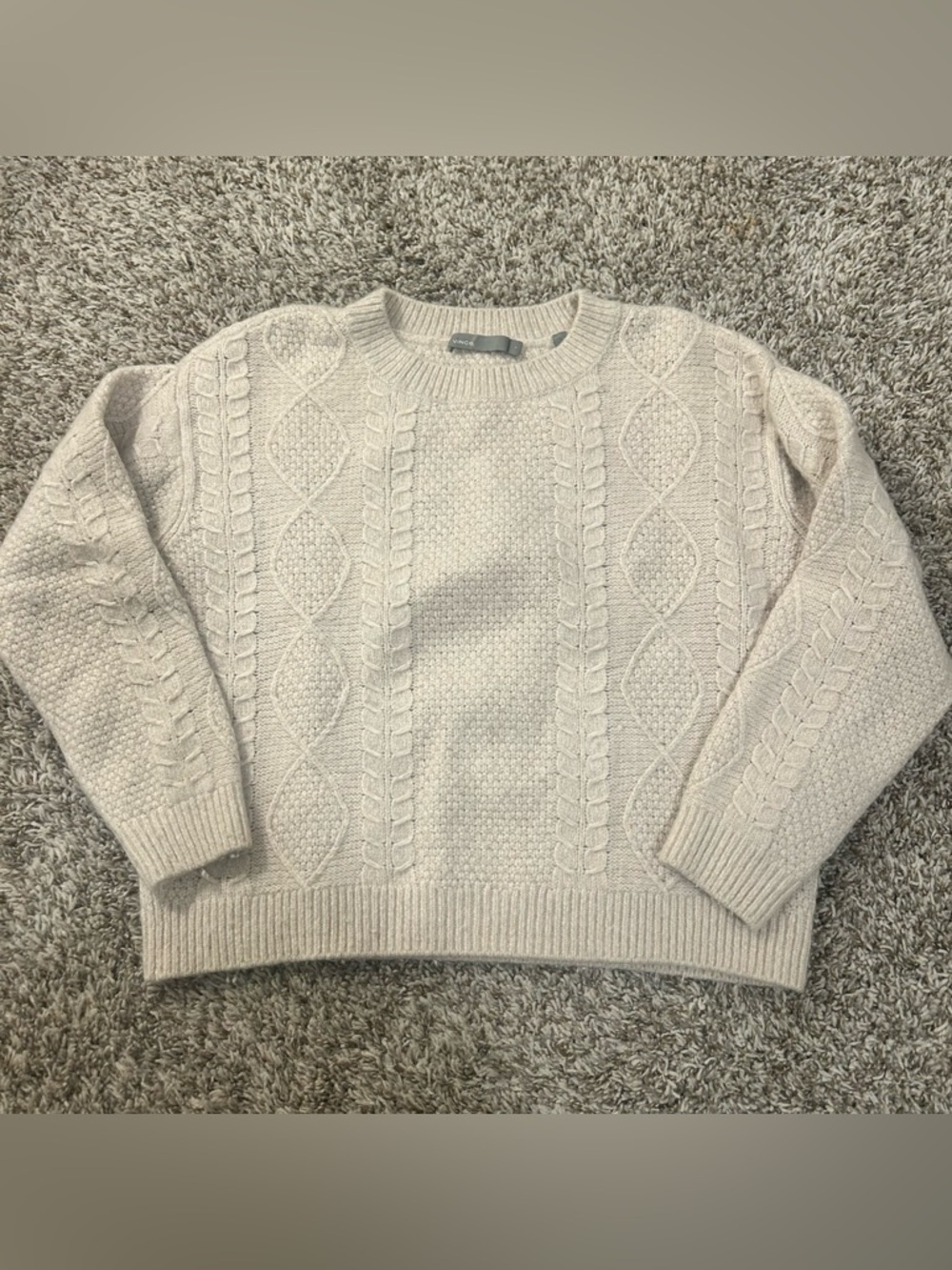 Vince Sweater Small Beige Fisherman Wool Cashmere Nylon Blend Ivory